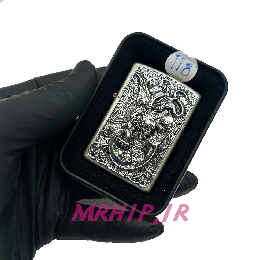  فندک بنزینی زورو سیلور برجسته طرح دراگون کد A98 