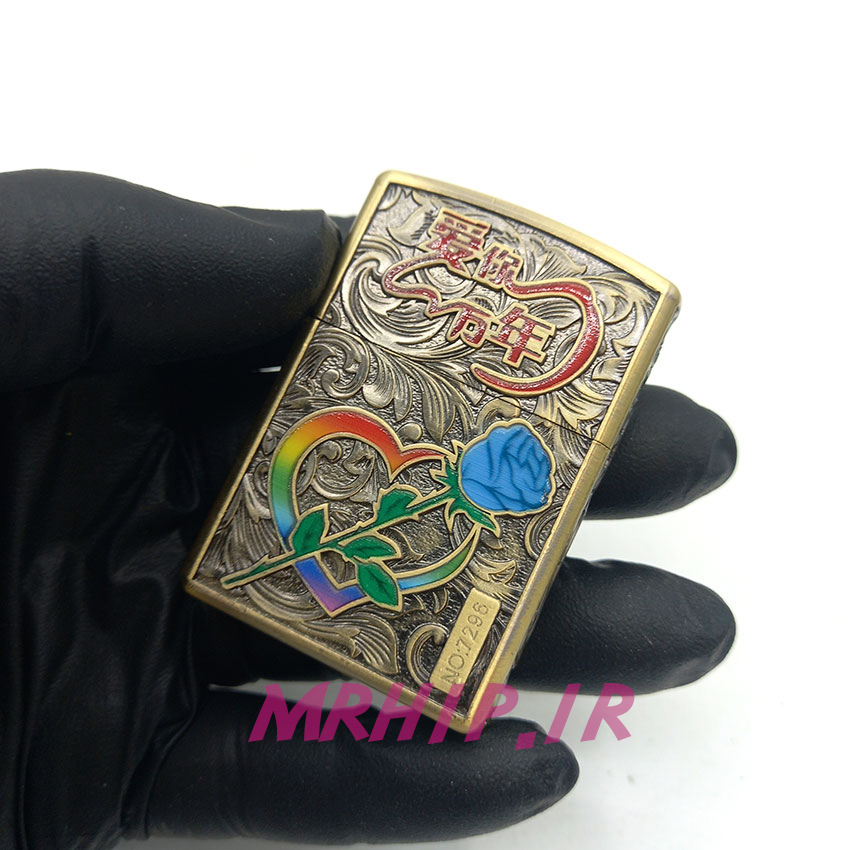  فندک بنزینی زورو طلایی برجسته قلب و گل رنگی کد A96 