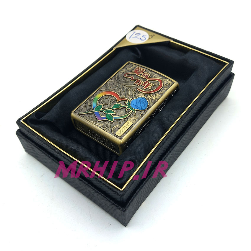  فندک بنزینی زورو طلایی برجسته قلب و گل رنگی کد A96 