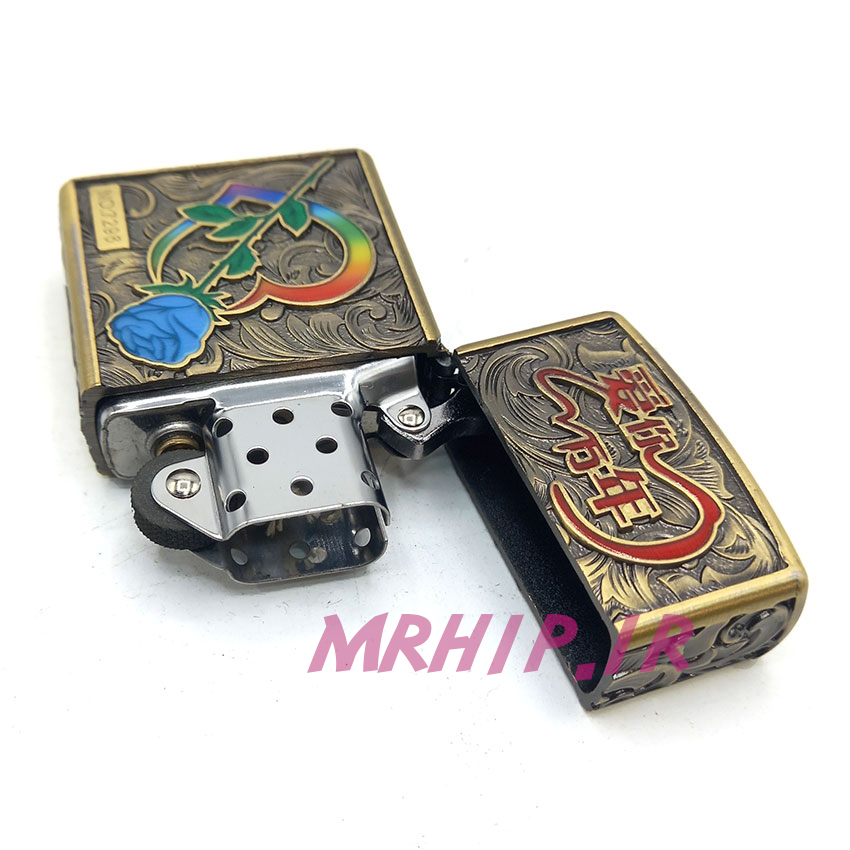  فندک بنزینی زورو طلایی برجسته قلب و گل رنگی کد A96 