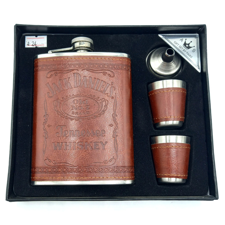 ست قمقمه جیبی 2 شات چرم مدل جک دنیلز کد b376