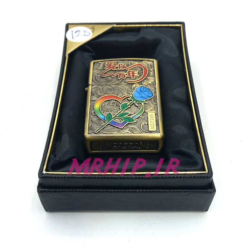  فندک بنزینی زورو طلایی برجسته قلب و گل رنگی کد A96 