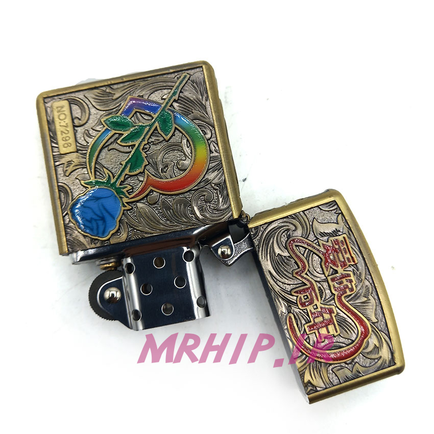  فندک بنزینی زورو طلایی برجسته قلب و گل رنگی کد A96 