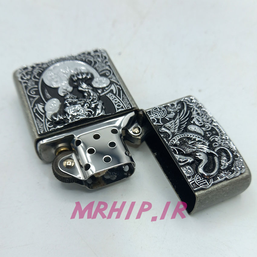  فندک بنزینی زورو سیلور برجسته طرح دراگون کد A98 