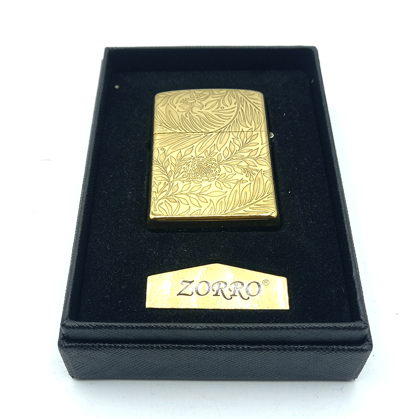 فندک بنزینی زورو برنزی طرح جمجمه و برگ کد d06