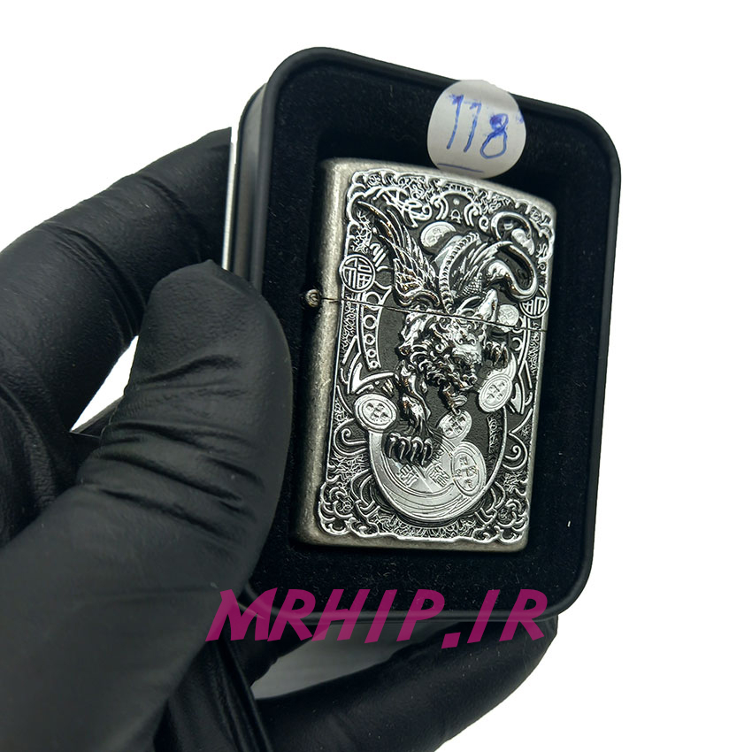  فندک بنزینی زورو سیلور برجسته طرح دراگون کد A98 